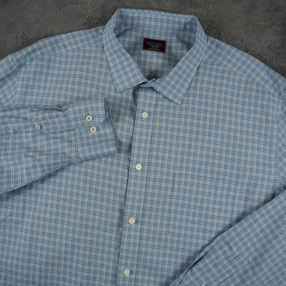 UNTUCKit Millahue WF Button Up Shirt Mens 3XL‎ Blue Plaid Wrinkle Free Cotton